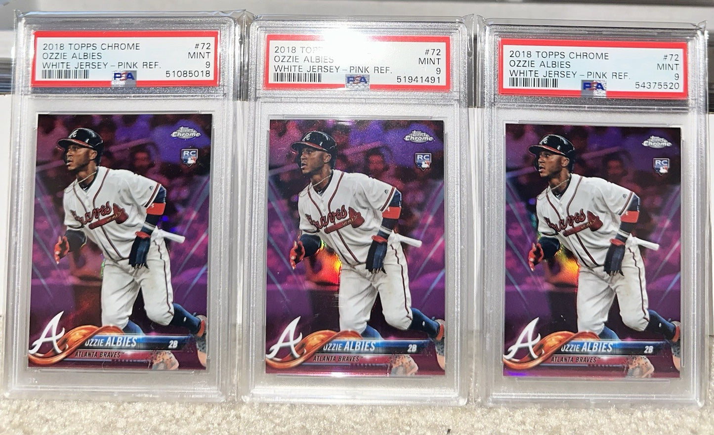 2018 Topps Chrome PINK REFRACTOR Ozzie Albies RC #72 PSA 9
