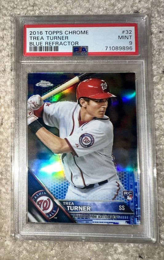 2016 Topps Chrome BLUE REFRACTOR Trea Turner RC # 32 PSA 9 #/ed 150