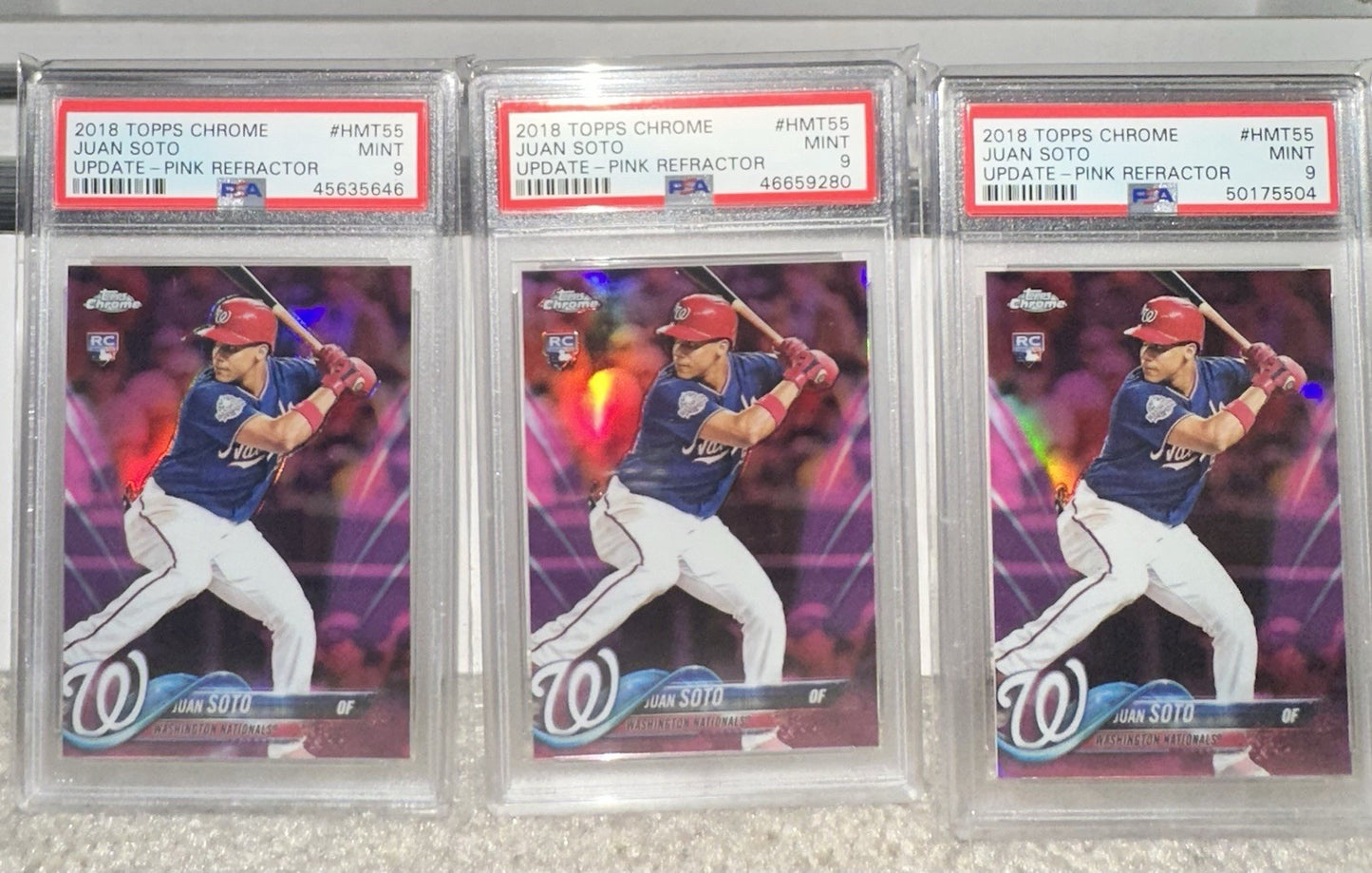 2018 Topps Chrome PINK REFRACTOR Juan Soto RC #HMT55 PSA 9