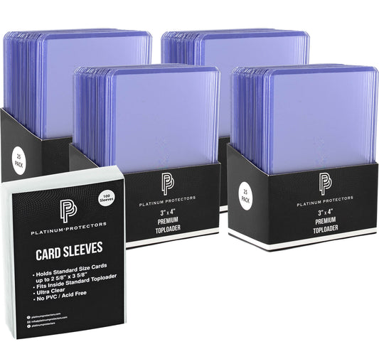 100 Top Loaders & 100 Penny Sleeves Premium Bundle for Trading Cards