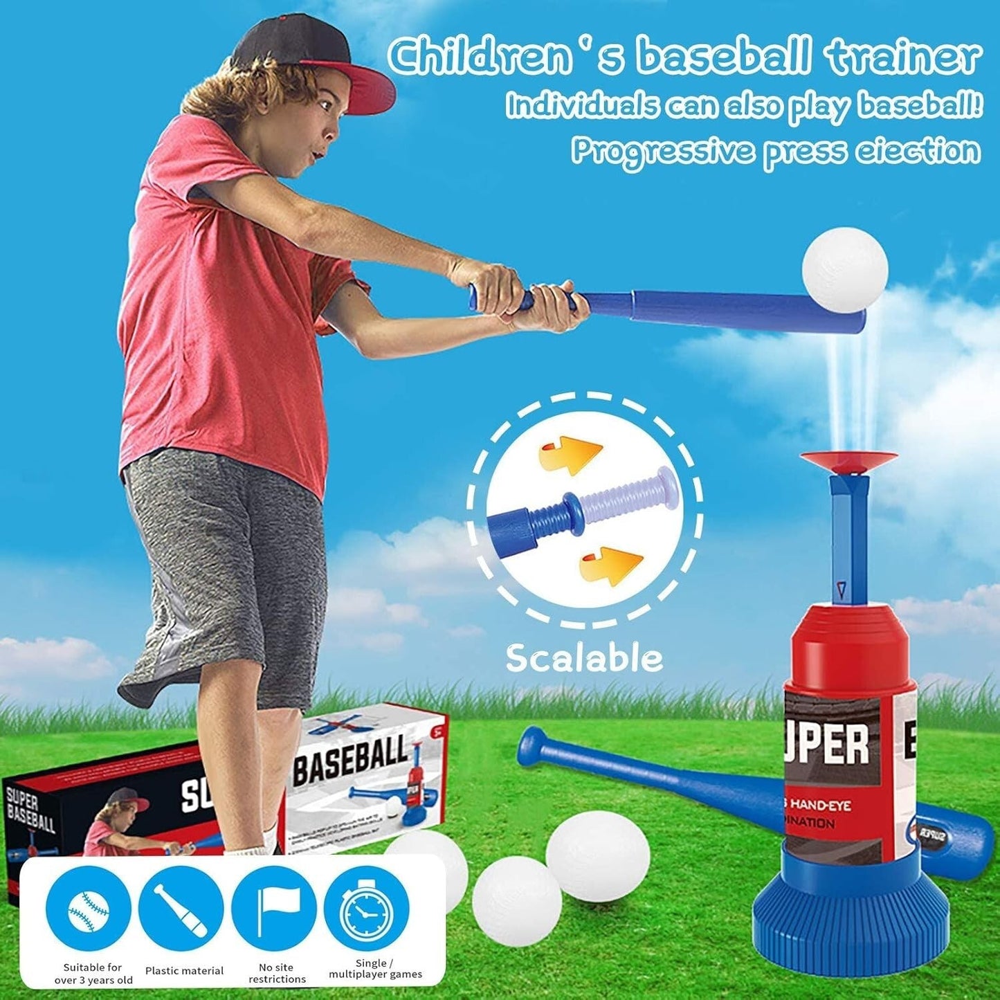 Kids Baseball Pop Up T Ball Set for Kids Includes 3 Balls Games Ages 3-12
