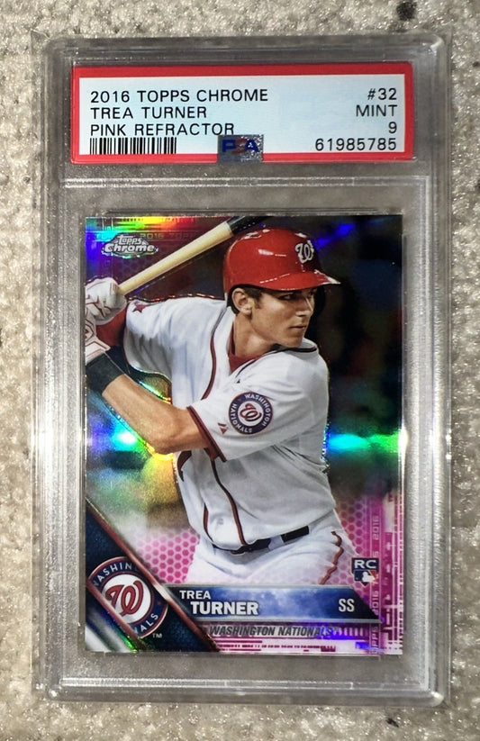 2016 Topps Chrome PINK REFRACTOR Trea Turner RC #32 PSA 9￼