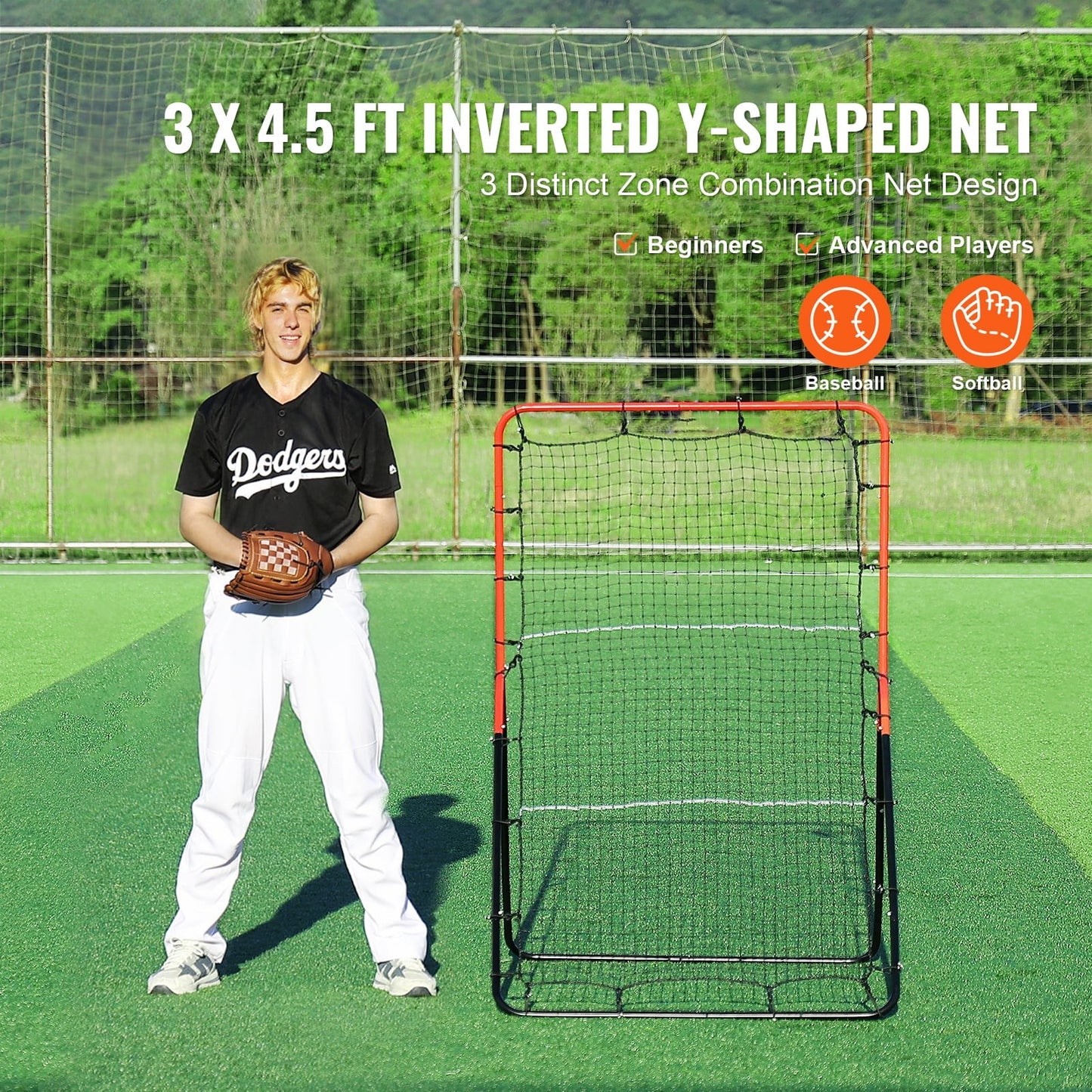 KFFKFF Baseball Rebound Net 3x4.5ft – Multi-Angle Pitchback for Fielding Drills