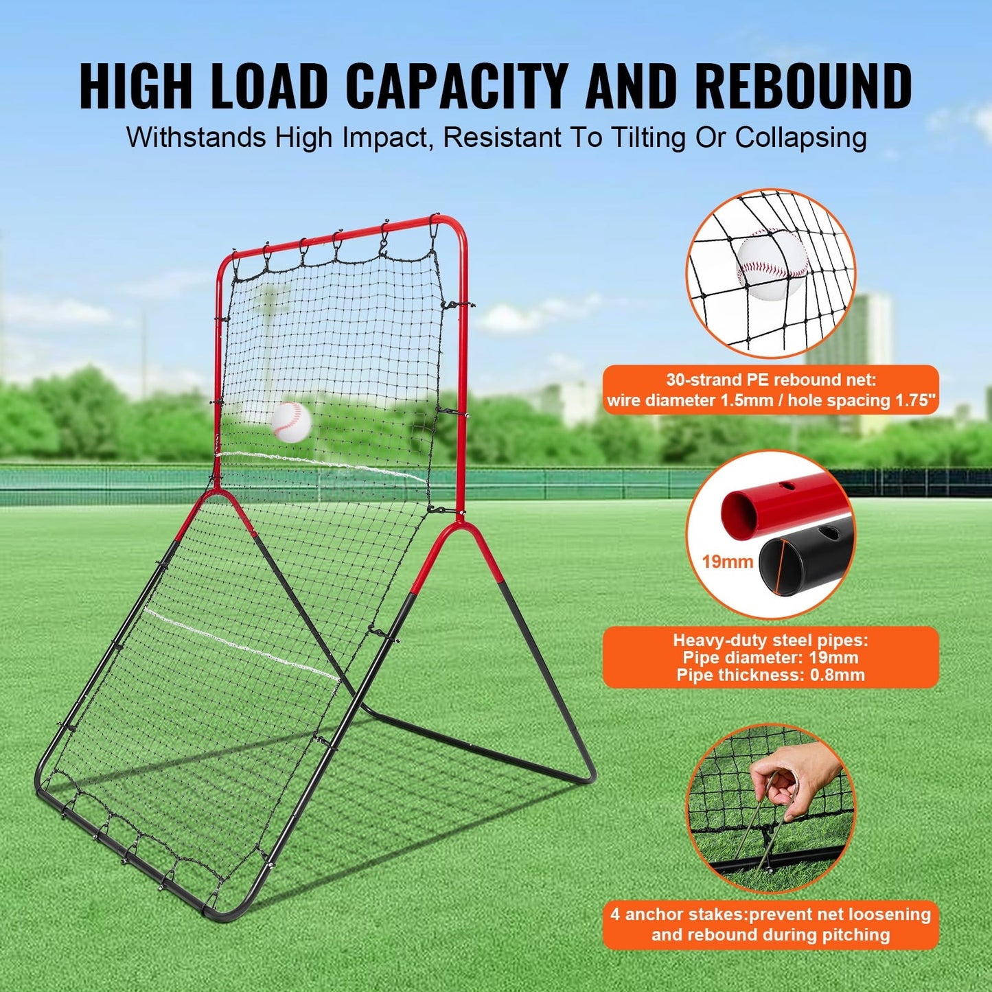 KFFKFF Baseball Rebound Net 3x4.5ft – Multi-Angle Pitchback for Fielding Drills