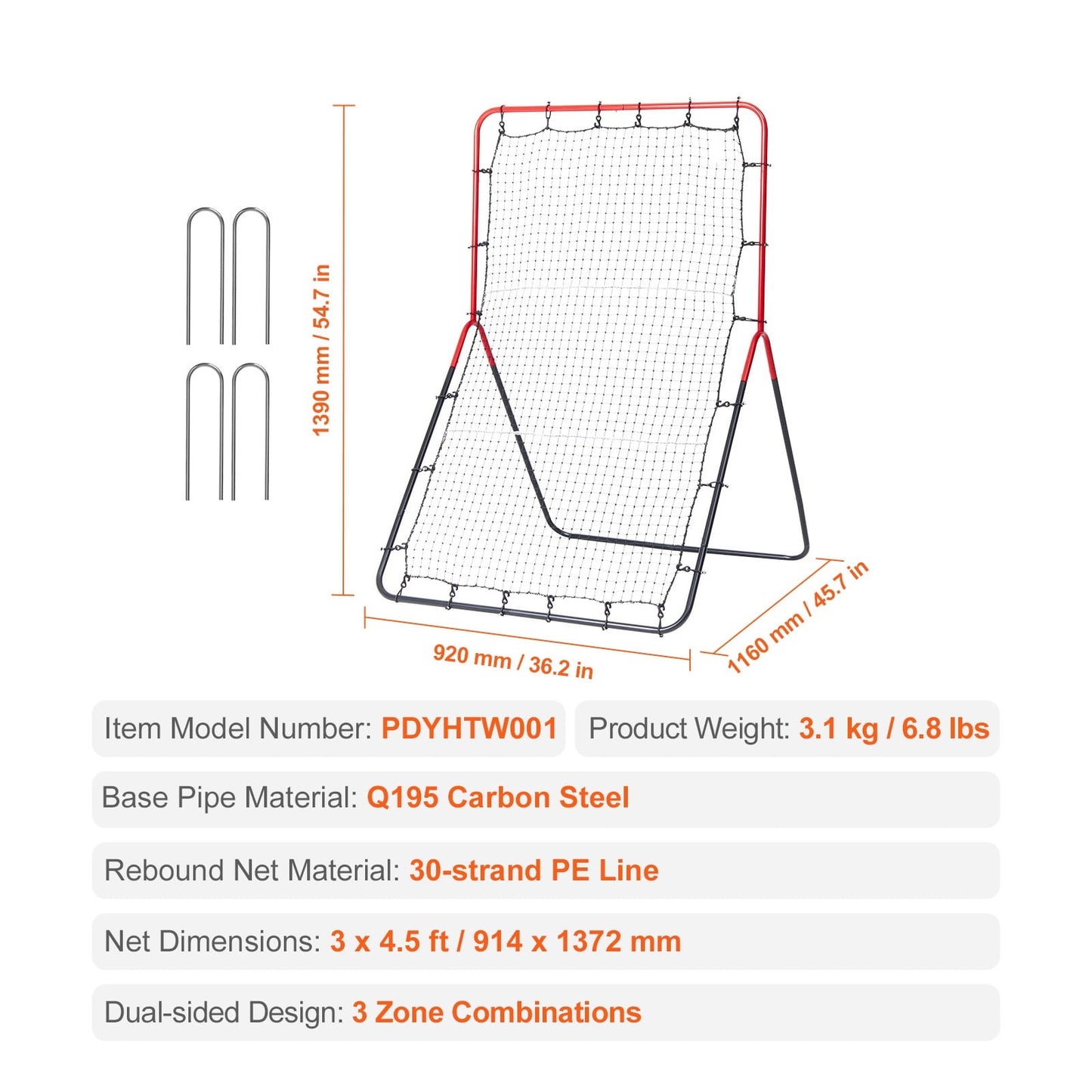 KFFKFF Baseball Rebound Net 3x4.5ft – Multi-Angle Pitchback for Fielding Drills