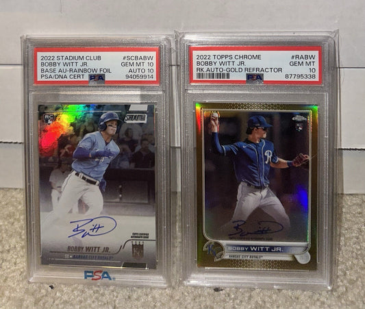 2022 Stadium Club RAINBOW FOIL AUTO Bobby Witt Jr RC #/10 POP 1 PSA 10 AUTO 10