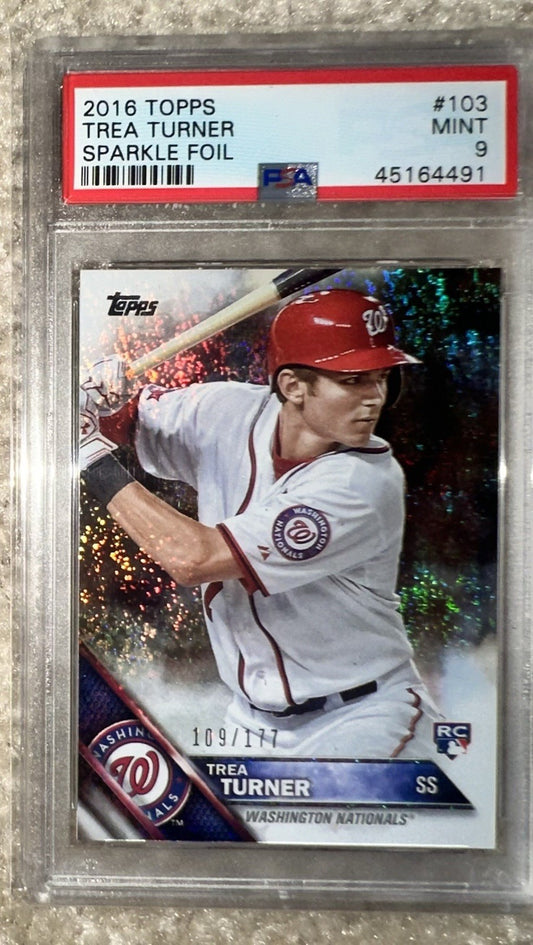 2016 Topps SPARKLE FOIL Trea Turner RC #103 PSA 9 #/ed 177